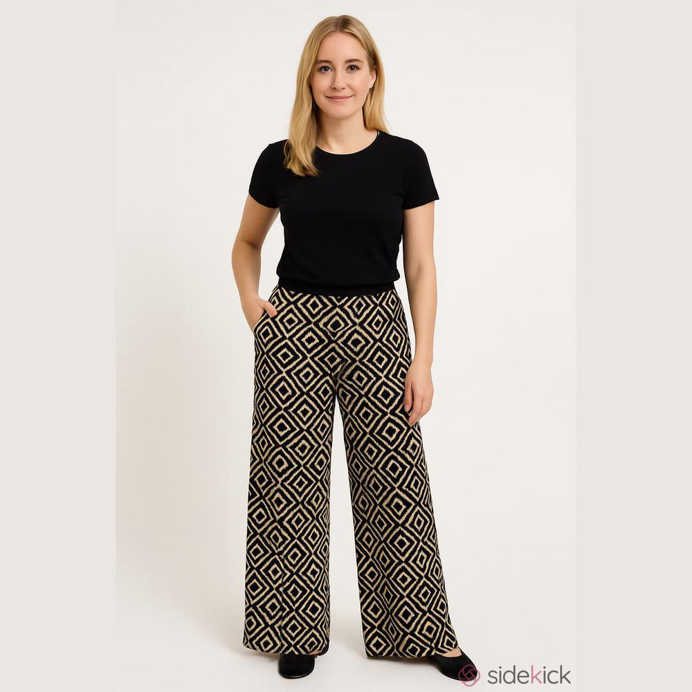 INC International Concepts Geometric Wide Leg Stretch Pants Medium